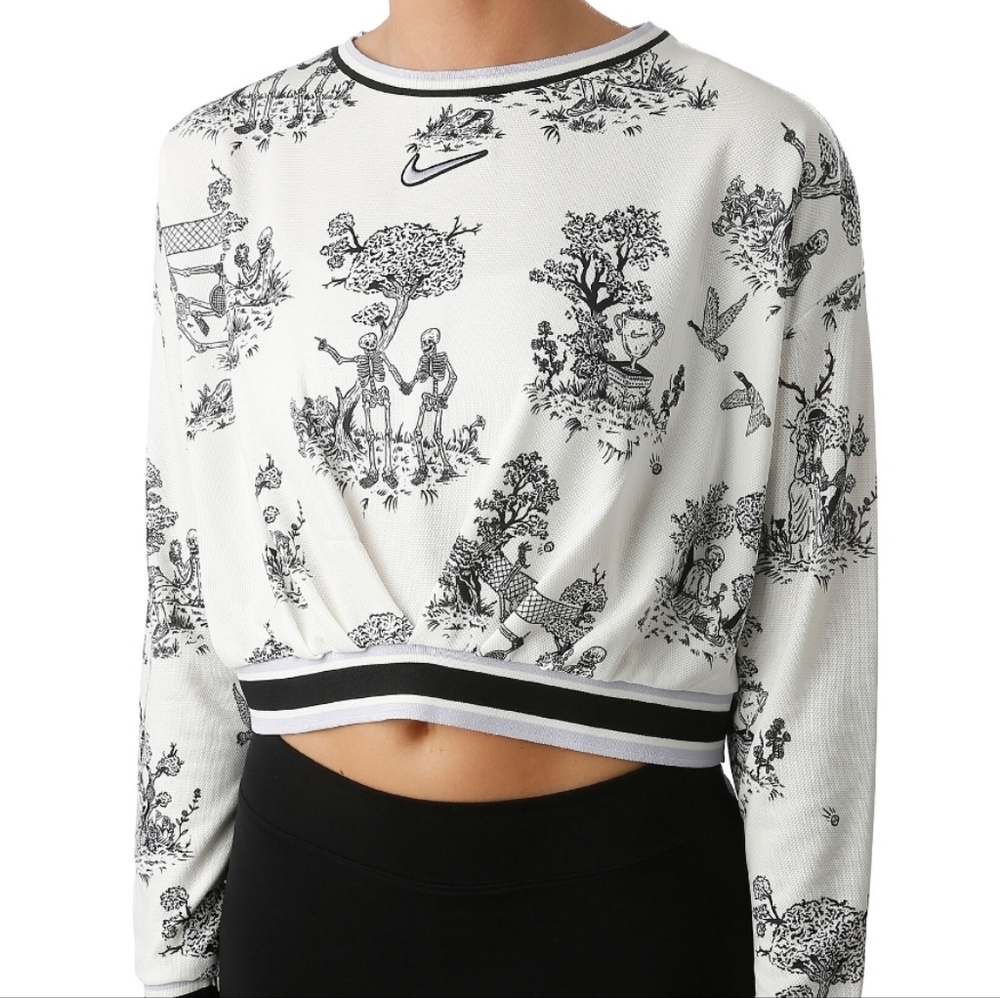 Nike Women's Court Paris Dri-FIT Long Sleeve Skull Tennis Top Sz XS - Picture 2 of 10